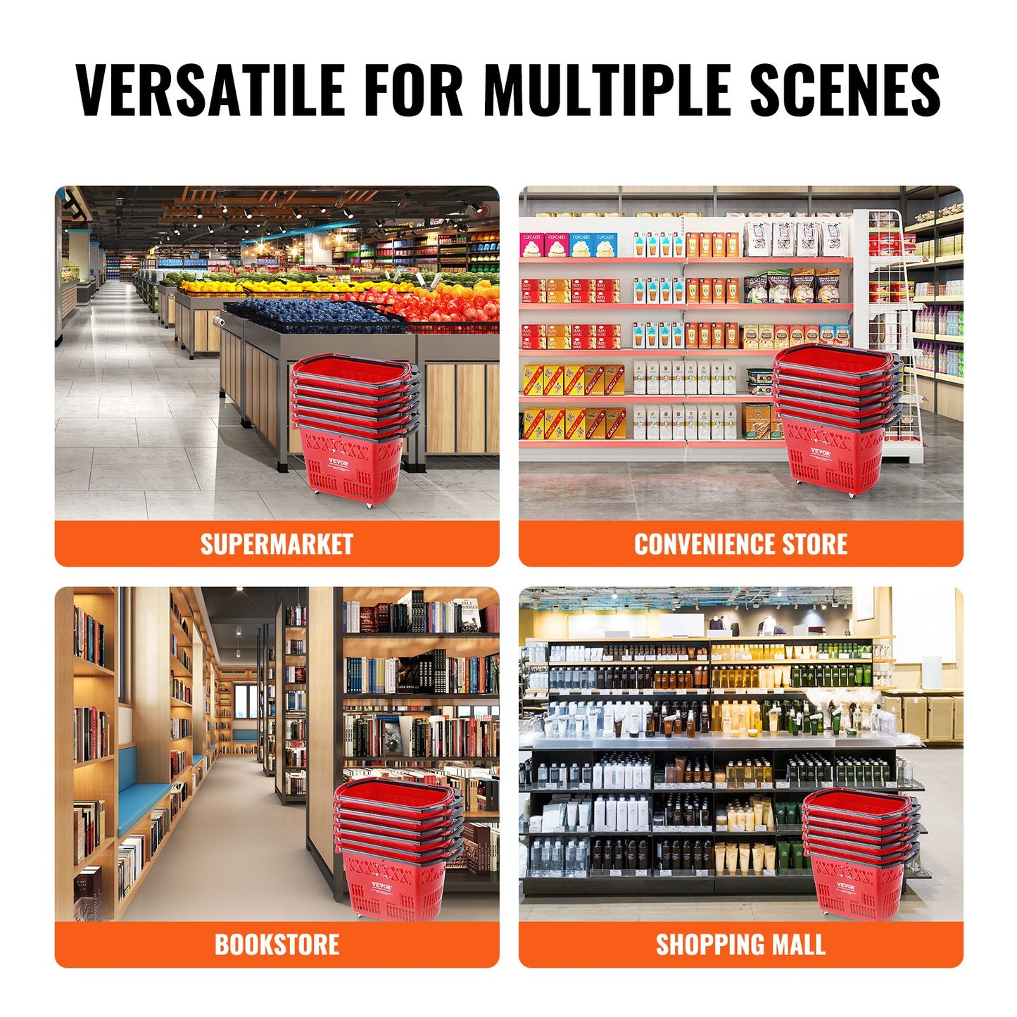 Plast Rullande Shoppingvagn Korg På Hjul 6PCS 39L med Handtag Röd