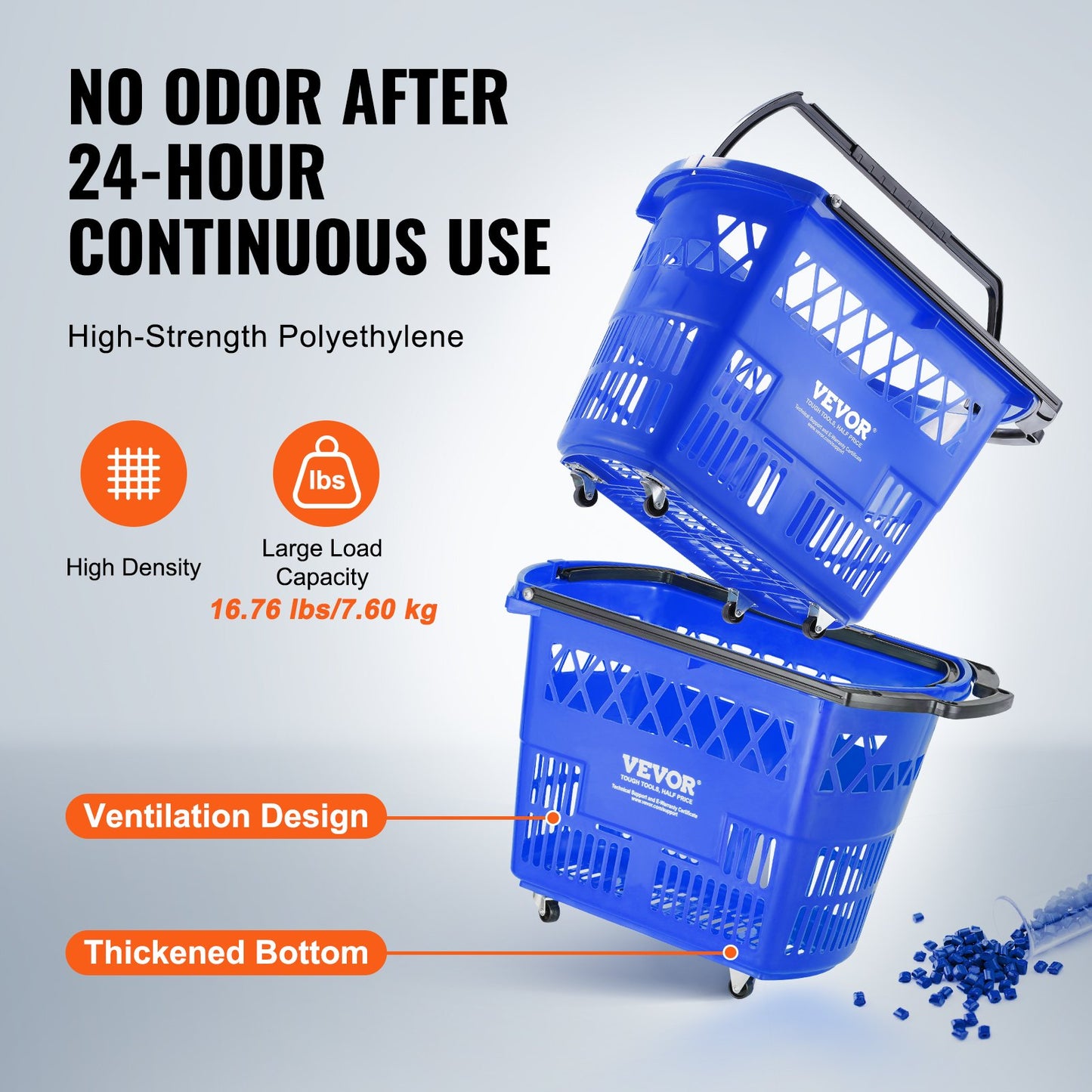 Einkaufswagen aus Kunststoff auf Rädern, 6 Stück, 39 l, mit Griff