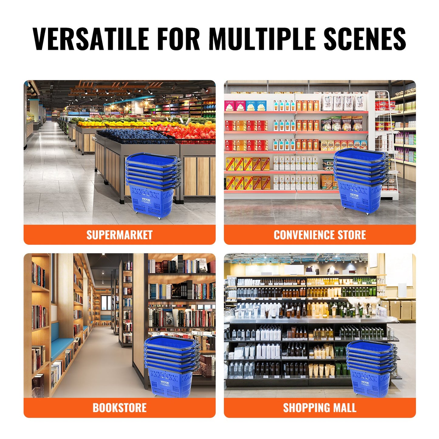 Einkaufswagen aus Kunststoff auf Rädern, 6 Stück, 39 l, mit Griff