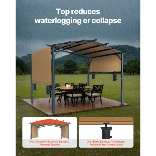 10x10 ft einziehbare Pergola für den Außenbereich mit Baldachin, gewölbte Pergola aus Metall | EU