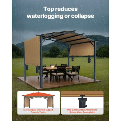 10x10 ft einziehbare Pergola für den Außenbereich mit Baldachin, gewölbte Pergola aus Metall | EU