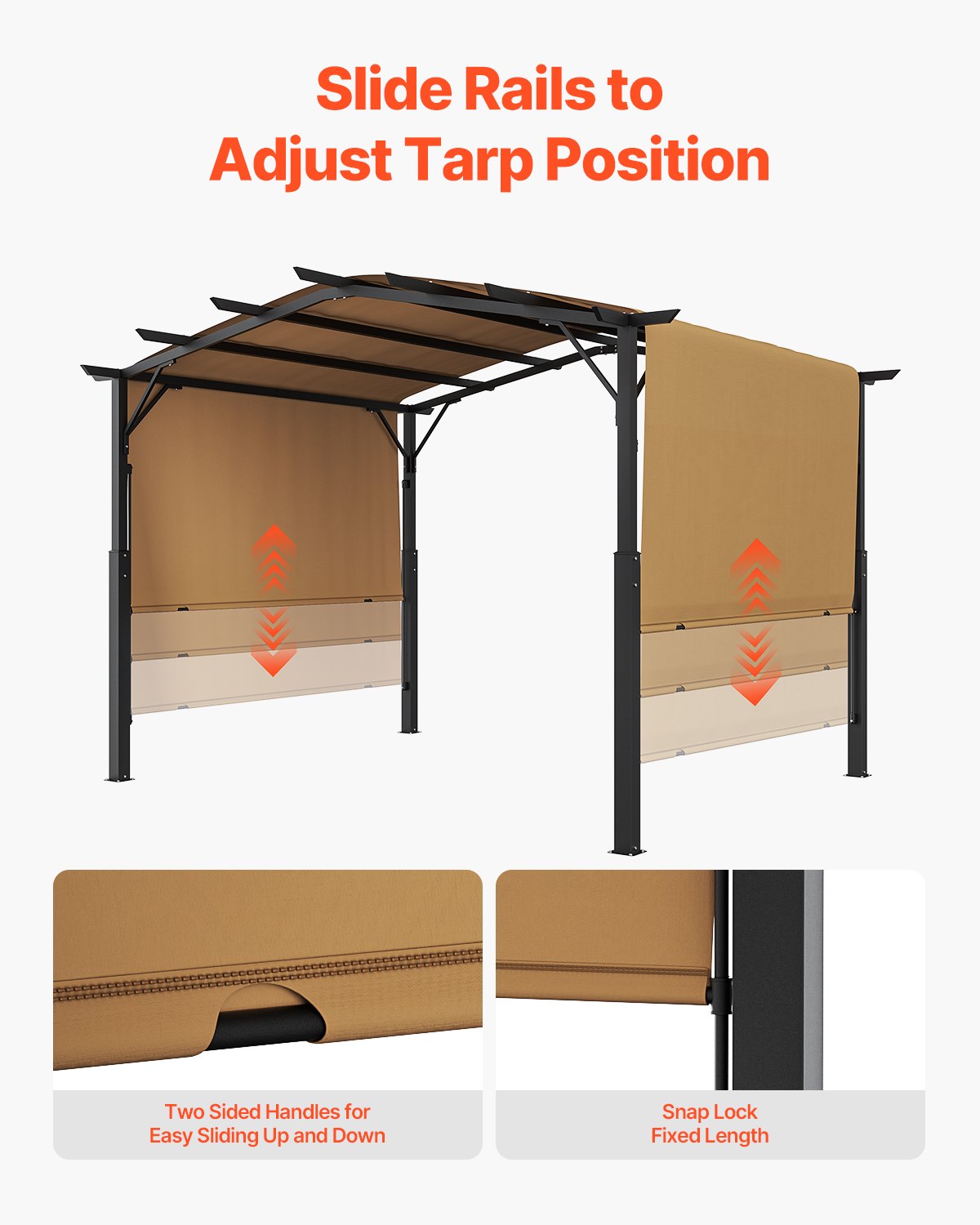 10x12 ft einziehbare Pergola für den Außenbereich mit gewölbter Metallpergola