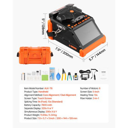 Fiber Fusion Splicer 6 Motors Core and Cladding Adjustment 5" Touch Screen