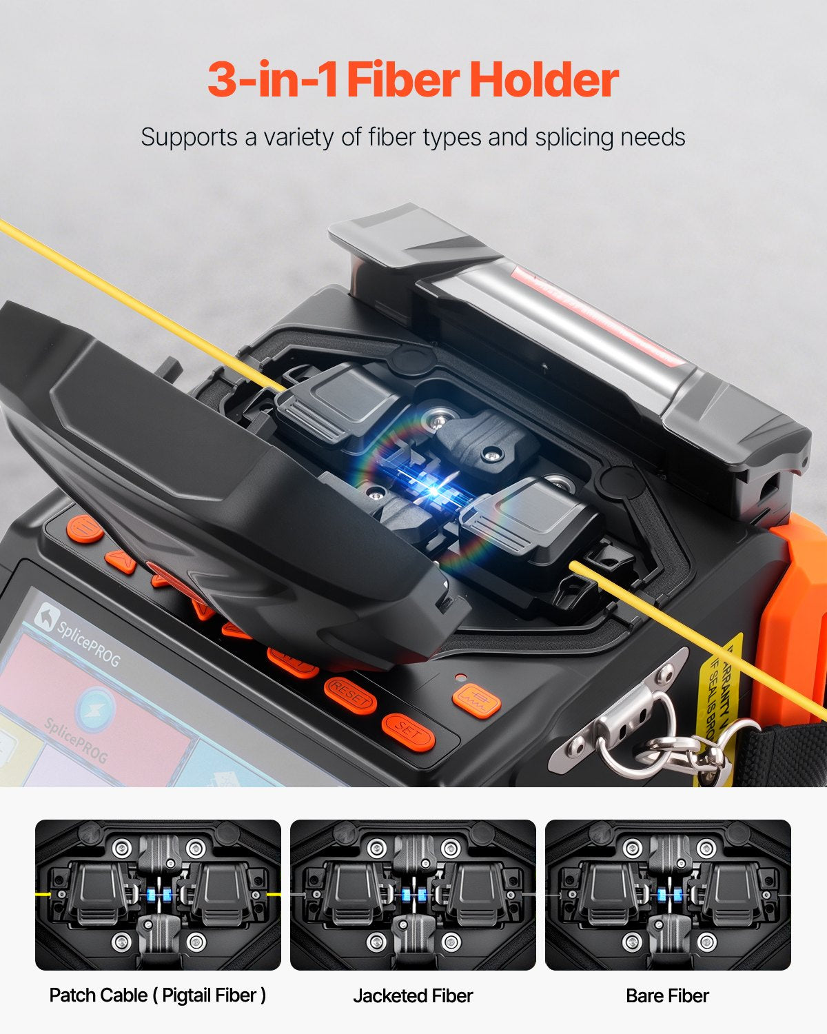Fiber Fusion Splicer 6 Motors, Core & Clad Alignment Fibers Optic Splicer with 6s Fast Splicing and 13s Heating, 5" Touch Screen, 3 in 1 Fiber Holder, 7800mAh Battery for SM MM DS NZDS Fibers