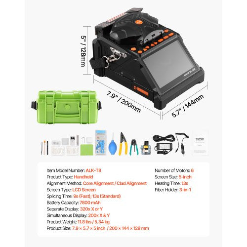 Fiber Fusion Splicer 6 Motors Core and Cladding Adjustment 5" LCD Screen
