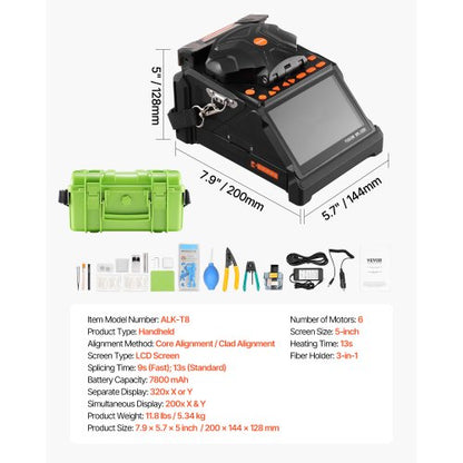 Fiber Fusion Splicer 6 Motors Core and Cladding Adjustment 5" LCD Screen