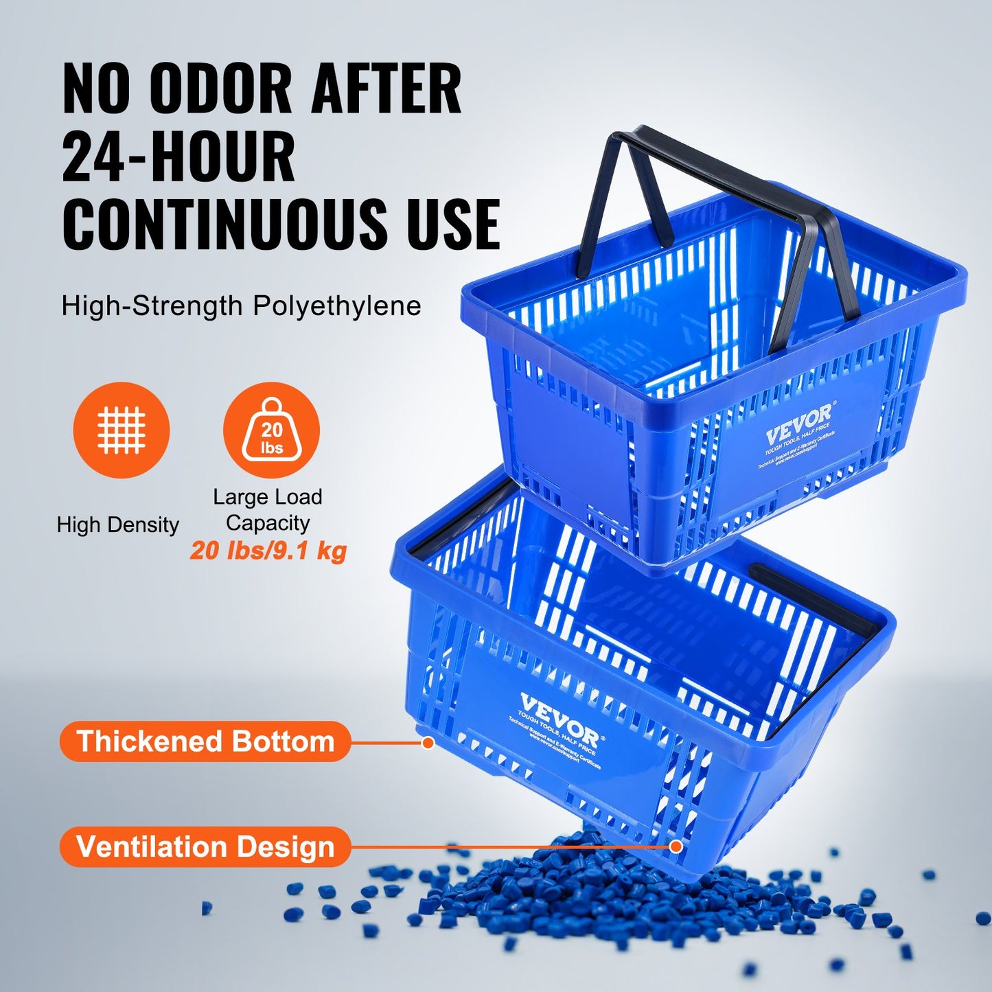 Einkaufswagen Tragbarer Lebensmittelkorb 12 PCS 24L mit Griff und Ständer Blau