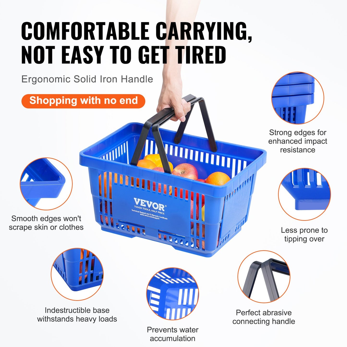 Einkaufswagen Tragbarer Lebensmittelkorb 12 PCS 24L mit Griff und Ständer Blau