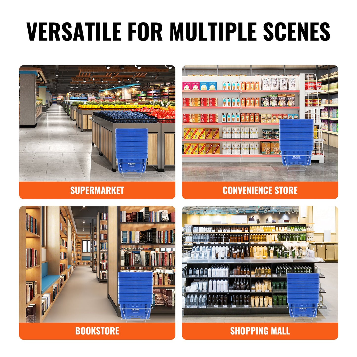 Einkaufswagen Tragbarer Lebensmittelkorb 12 PCS 24L mit Griff und Ständer Blau