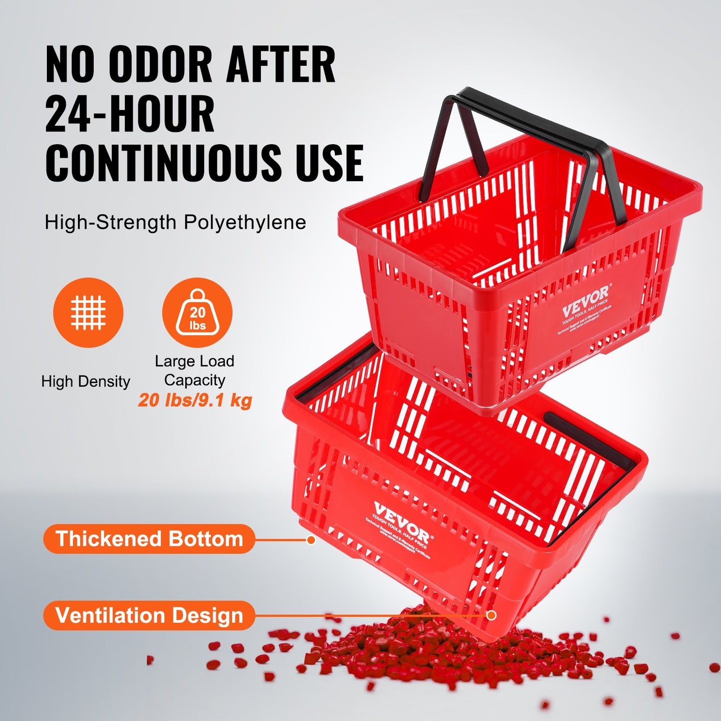 Einkaufswagen Tragbarer Lebensmittelkorb 12 PCS 24L mit Griff und Ständer Rot