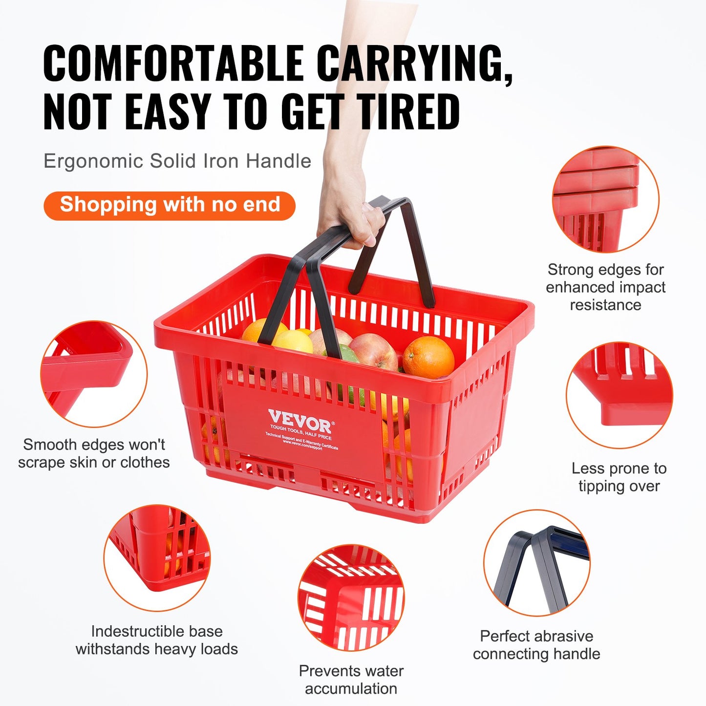 Einkaufswagen Tragbarer Lebensmittelkorb 12 PCS 24L mit Griff und Ständer Rot