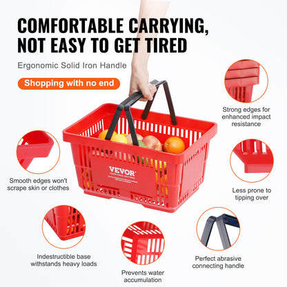 Einkaufswagen Tragbarer Lebensmittelkorb 12 PCS 24L mit Griff und Ständer Rot