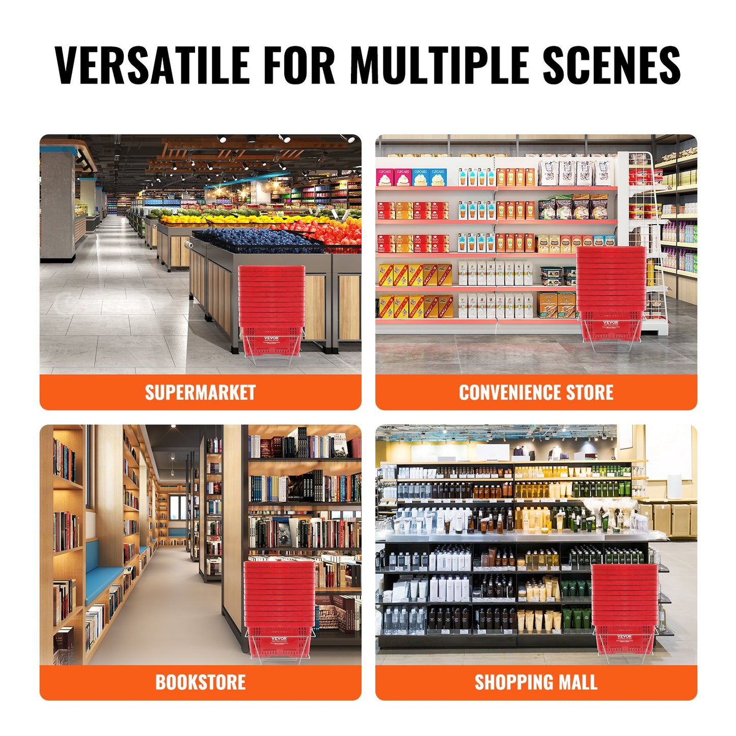 Einkaufswagen Tragbarer Lebensmittelkorb 12 PCS 24L mit Griff und Ständer Rot