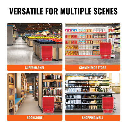 Einkaufswagen Tragbarer Lebensmittelkorb 12 PCS 24L mit Griff und Ständer Rot