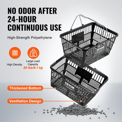 Shopping Cart Grocery Basket 12PCS 21L with Iron Handle &amp; Stand Black