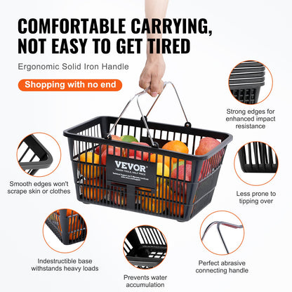 Shopping Cart Grocery Basket 12PCS 21L with Iron Handle &amp; Stand Black