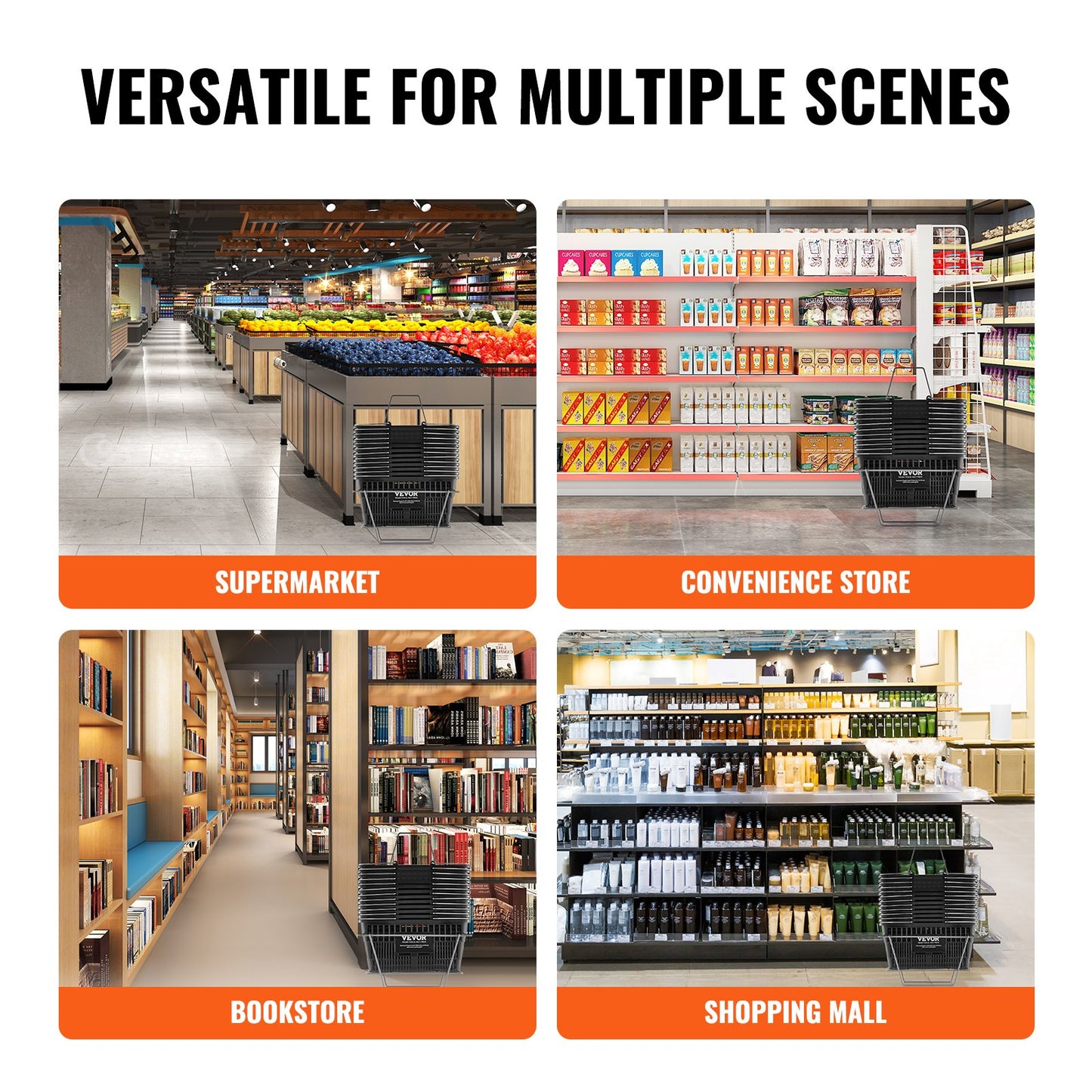 Shopping Cart Grocery Basket 12PCS 21L with Iron Handle &amp; Stand Black