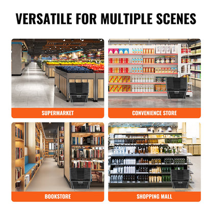 Shopping Cart Grocery Basket 12PCS 21L with Iron Handle &amp; Stand Black