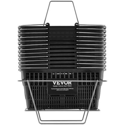 Shopping Cart Grocery Basket 12PCS 21L with Iron Handle &amp; Stand Black