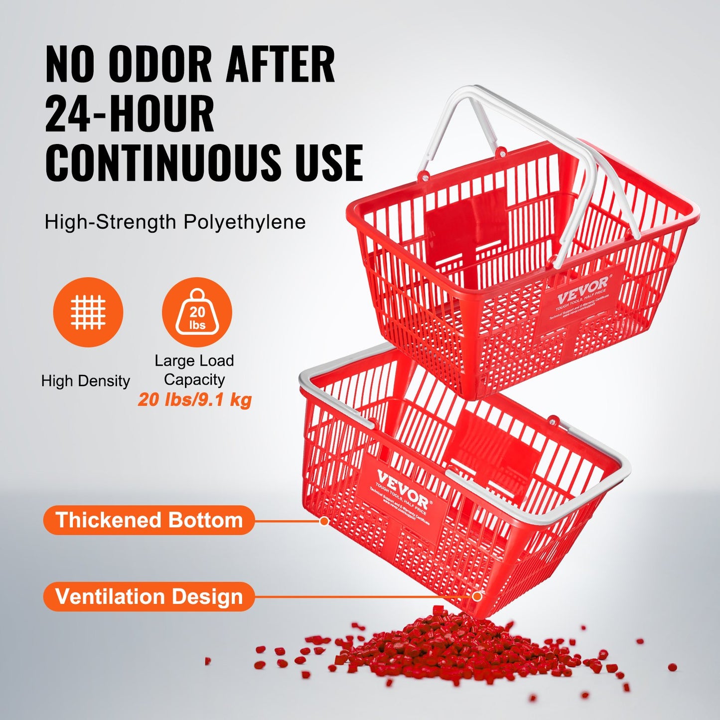 Shopping Cart Portable Food Basket 20pcs 21L with Handle and Stand Red