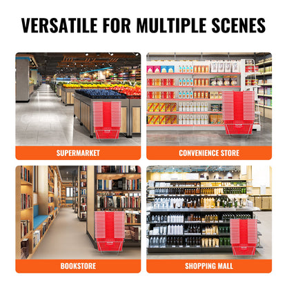 Shopping Cart Portable Food Basket 20pcs 21L with Handle and Stand Red