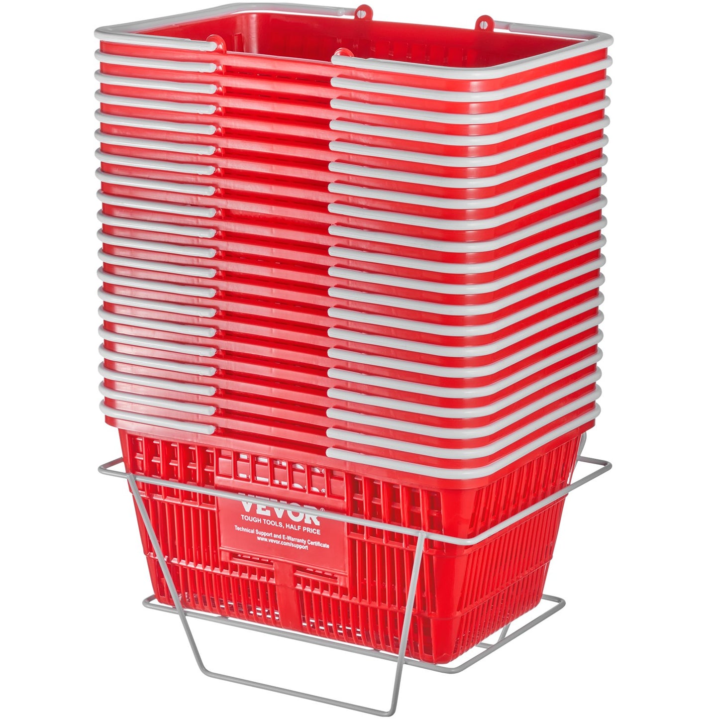 Shopping Cart Portable Food Basket 20pcs 21L with Handle and Stand Red