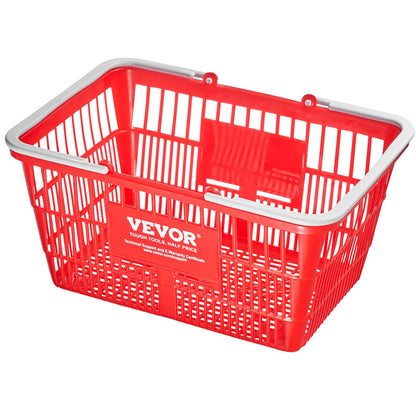 Shopping Cart Portable Food Basket 20pcs 21L with Handle and Stand Red