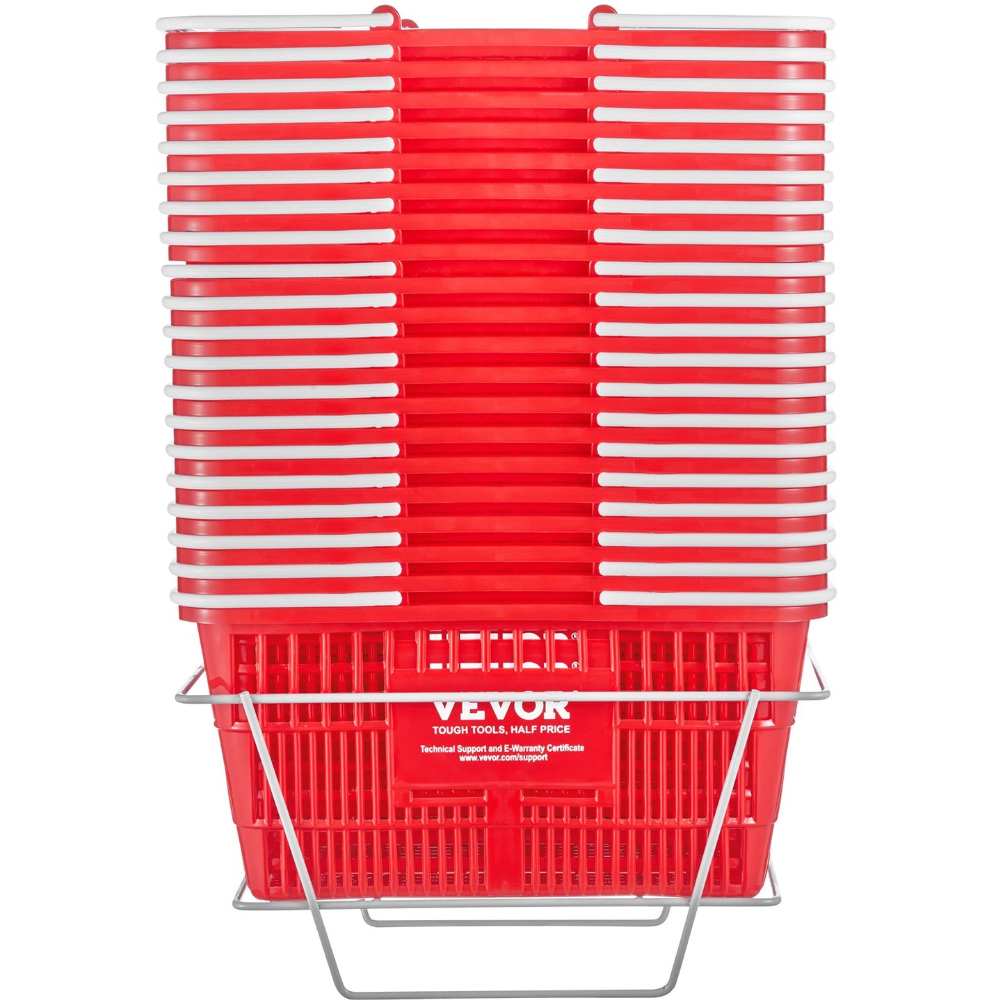 Shopping Cart Portable Food Basket 20pcs 21L with Handle and Stand Red