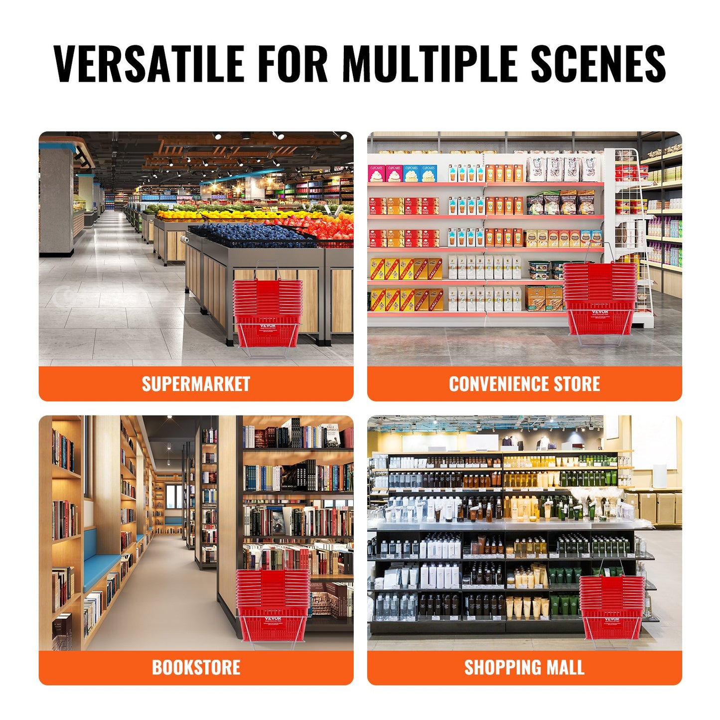 Varukorg Livsmedelskorg 12 STK 21L med järnhandtag & Stativ Röd