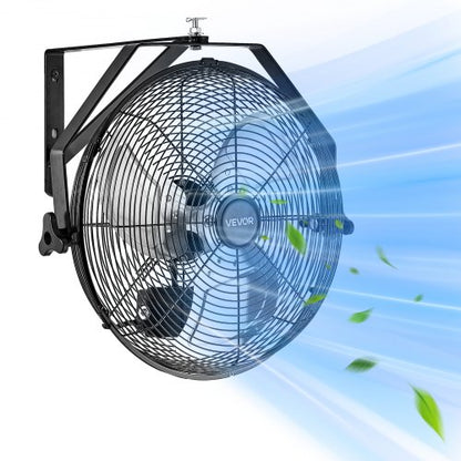 14 Inch Industrial Wall Mount Fan, High Velocity 2473 CFM Outdoor Fan with 3 Speeds, Waterproof IP44 Garage Wall Fan with Aluminum Blades for Workshop, Warehouse, Greenhouse