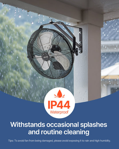 14 Inch Industrial Wall Mount Fan, High Velocity 2473 CFM Outdoor Fan with 3 Speeds, Waterproof IP44 Garage Wall Fan with Aluminum Blades for Workshop, Warehouse, Greenhouse