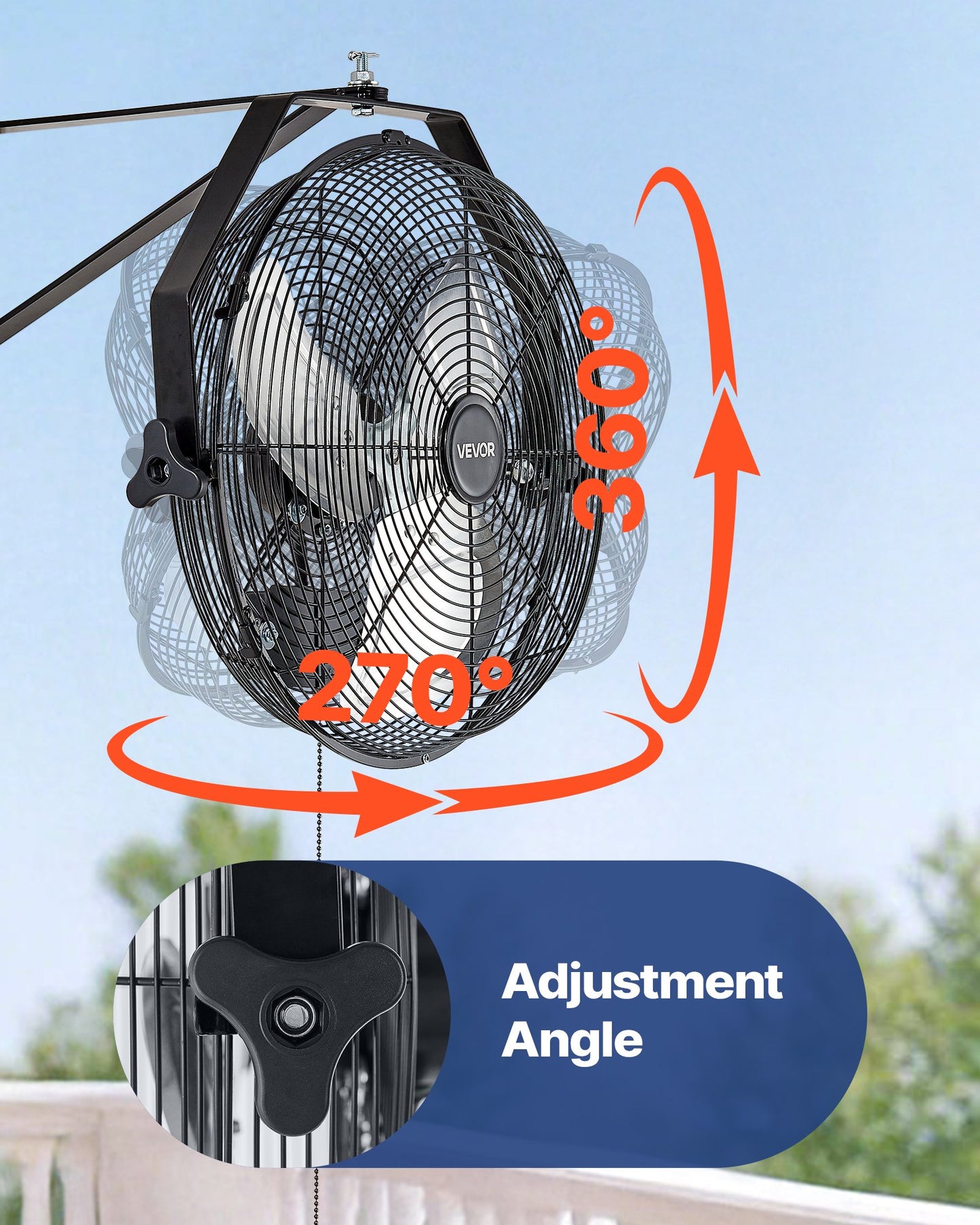 14 Inch Industrial Wall Mount Fan, High Velocity 2473 CFM Outdoor Fan with 3 Speeds, Waterproof IP44 Garage Wall Fan with Aluminum Blades for Workshop, Warehouse, Greenhouse