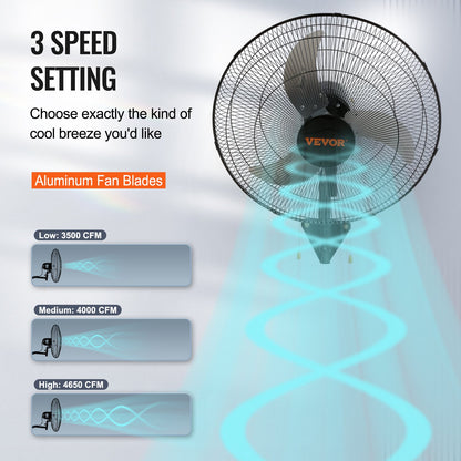 Wall Mount Fan, 2 PCS 20 inch Oscillating, 3-speed High Velocity Max. 4000 CFM Industrial Wall Fan for Indoor, Commercial, Residential, Warehouse, Greenhouse, Workshop, Basement, Garage,Black