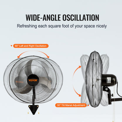 Wall Mount Fan, 2 PCS 20 inch Oscillating, 3-speed High Velocity Max. 4000 CFM Industrial Wall Fan for Indoor, Commercial, Residential, Warehouse, Greenhouse, Workshop, Basement, Garage,Black