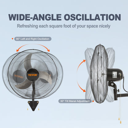 Wall Mount Fan, 18 Inch, 3-speed High Velocity Max. 4000 CFM Oscillating Industrial Wall Fan, Commercial or Residential for Warehouse, Greenhouse, Workshop, Patio, Basement, Black, ETL Listed