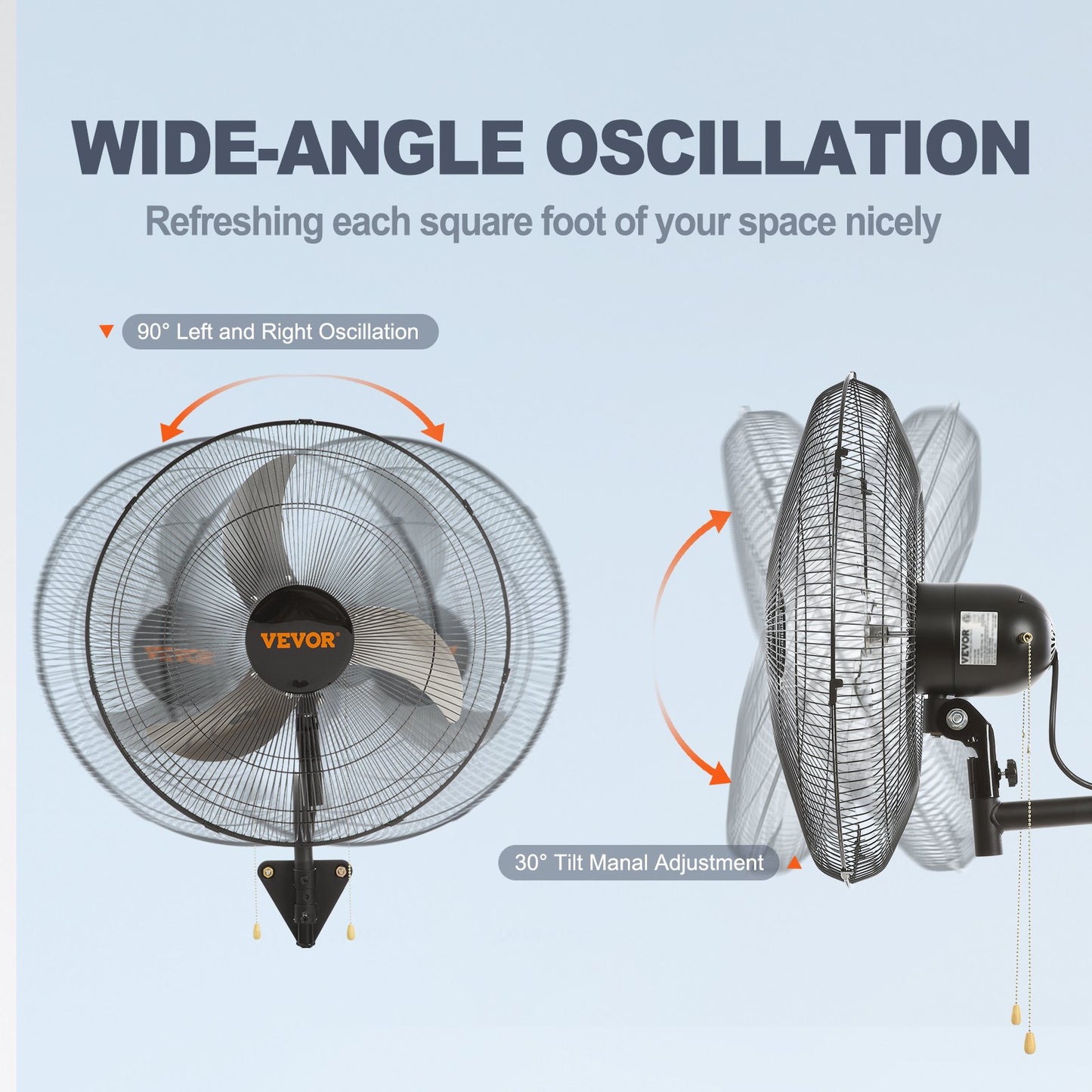Wall Mount Fan, 20 Inch, 3-speed High Velocity Max. 4650 CFM Oscillating Industrial Wall Fan, Commercial or Residential for Warehouse, Greenhouse, Workshop, Patio, Basement, Black, ETL Listed