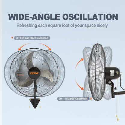 Wall Mount Fan, 20 Inch, 3-speed High Velocity Max. 4650 CFM Oscillating Industrial Wall Fan, Commercial or Residential for Warehouse, Greenhouse, Workshop, Patio, Basement, Black, ETL Listed