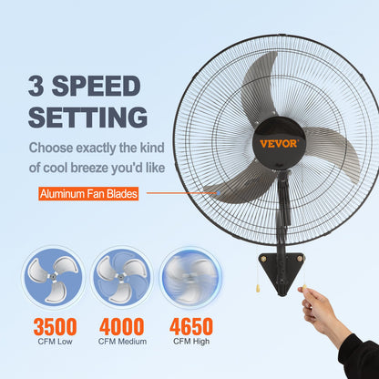 Wall fan Metal 49 cm Ventilation 3 speeds