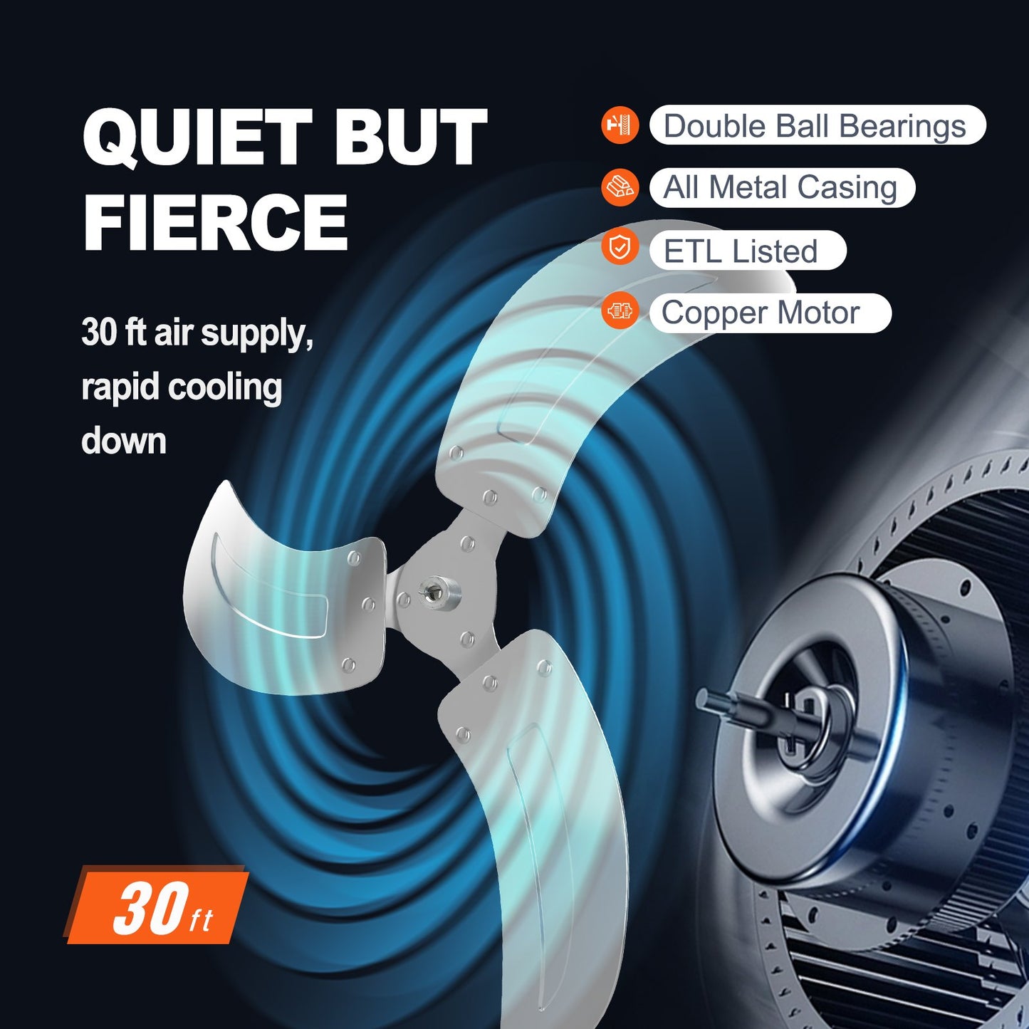 Wall fan Metal 49 cm Ventilation 3 speeds