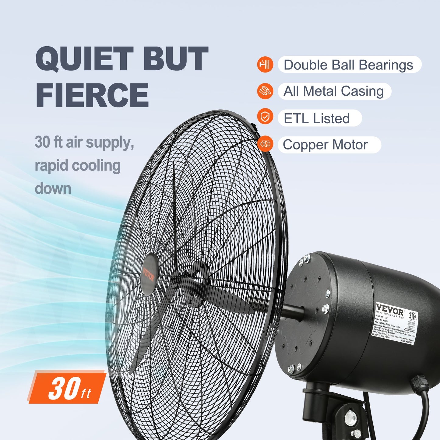 24" Oscillating wall mist fan metal 3 speeds 115W