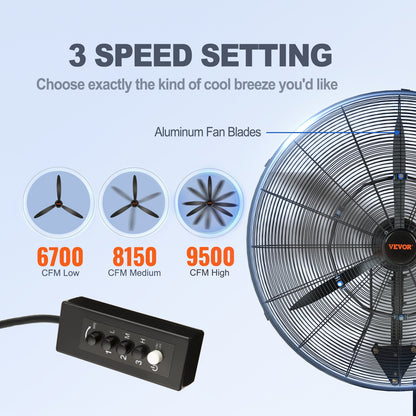 Oscillating Wall Mist Fan Metal 74.9 cm 3 Speeds
