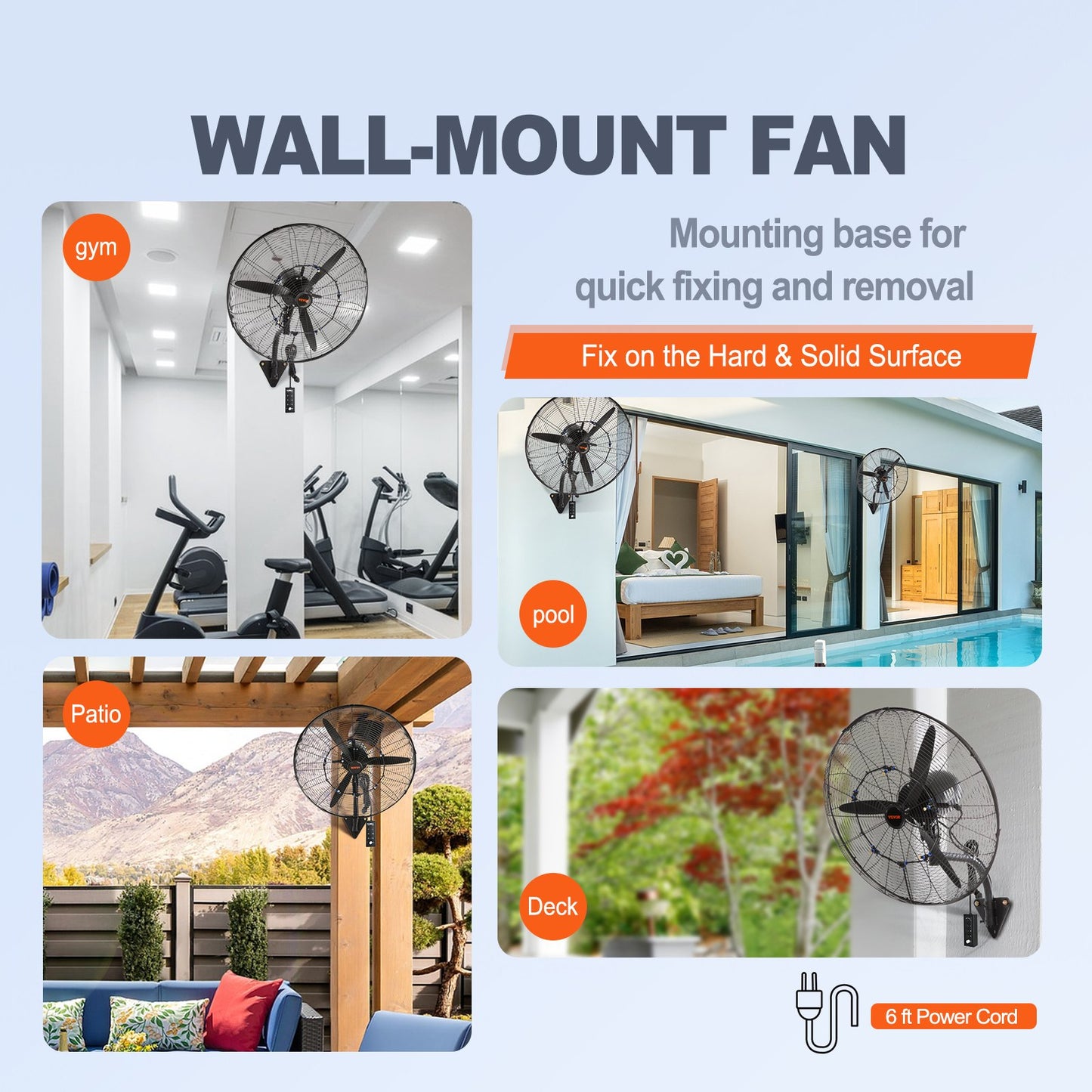 Oscillating Wall Mist Fan Metal 74.9 cm 3 Speeds