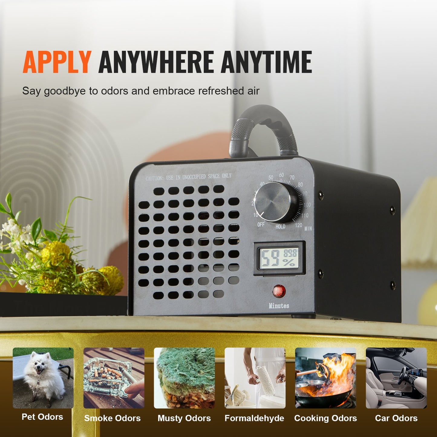 Ozon Generator 24000mg/h Ozon Machine Doft Remover med 0-120min timer