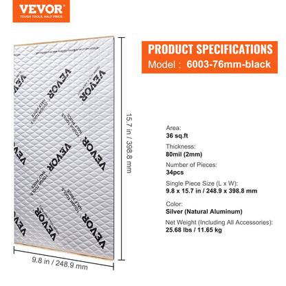 Billjuddämpande matta, 80 mil 3,3 kvm billjuddämpande material, butyl billjuddämpare, ljudisolering och vibrationsdämpande material för bil