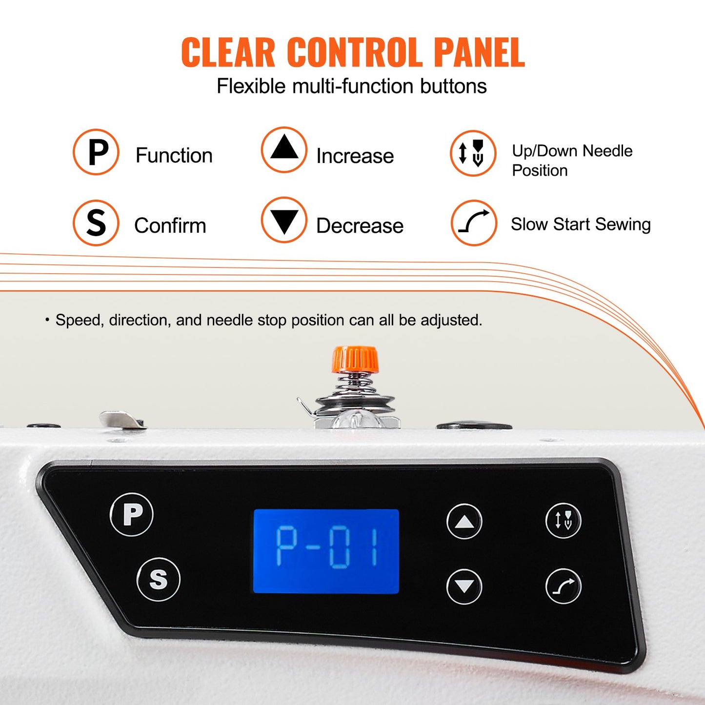 Industrial Sewing Machine, Upgraded 550W Servo Motor with Table Stand, 5000s.p.m Heavy Duty Lockstitch Sewing Machine, High Speed, Clear Control Panel and Electro-mechanization Start-stop