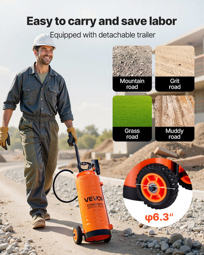 Industrial Concrete Sprayer with Wheeled Cart, 3.5 Gallon Stainless Steel Sprayer, Heavy Duty Tri-Poxy Pump Sprayers, 20.5"Wand, 48" & 120"Hoses, 2 Brass Nozzles for Construction, Lawn & Garden