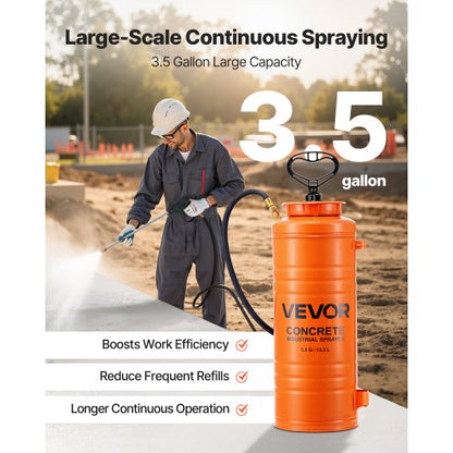 Industriell Betongspruta, 14L Rostfri Spruta, Kraftiga Tri-Poxy Pumpsprutor, 52cm Skaft med Ergonomiskt Sprutpistolhandtag, 1,2m & 3m Slangar, 2 Mässingsmunstycken för Bygg, Trädgård |  EU