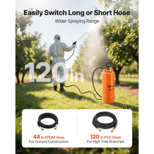 Industriell Betongspruta, 14L Rostfri Spruta, Kraftiga Tri-Poxy Pumpsprutor, 52cm Skaft med Ergonomiskt Sprutpistolhandtag, 1,2m & 3m Slangar, 2 Mässingsmunstycken för Bygg, Trädgård |  EU