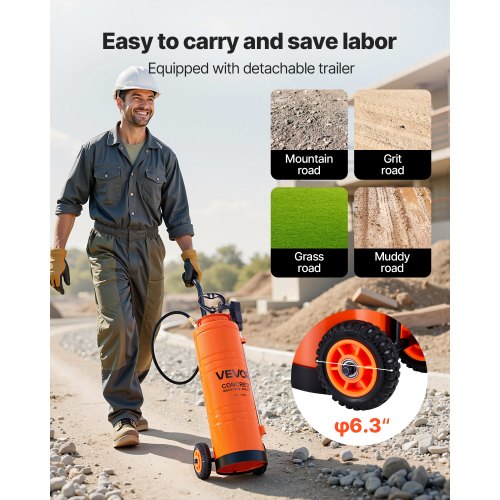 Industriell Betongspruta med Hjulvagn, 19L Rostfri Spruta, Kraftiga Tri-Poxy Pumpsprutor, 52cm Skaft, 1,2m & 3m Slangar, 2 Mässingsmunstycken för Bygg, Gräsmatta & Trädgård |  EU