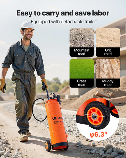 Industrial Concrete Sprayer with Wheeled Cart, 5 Gallon Stainless Steel Sprayer, Heavy Duty Tri-Poxy Pump Sprayers, 20.5''Wand, 48" & 120" Hoses, 2 Brass Nozzles for Construction, Lawn & Garden